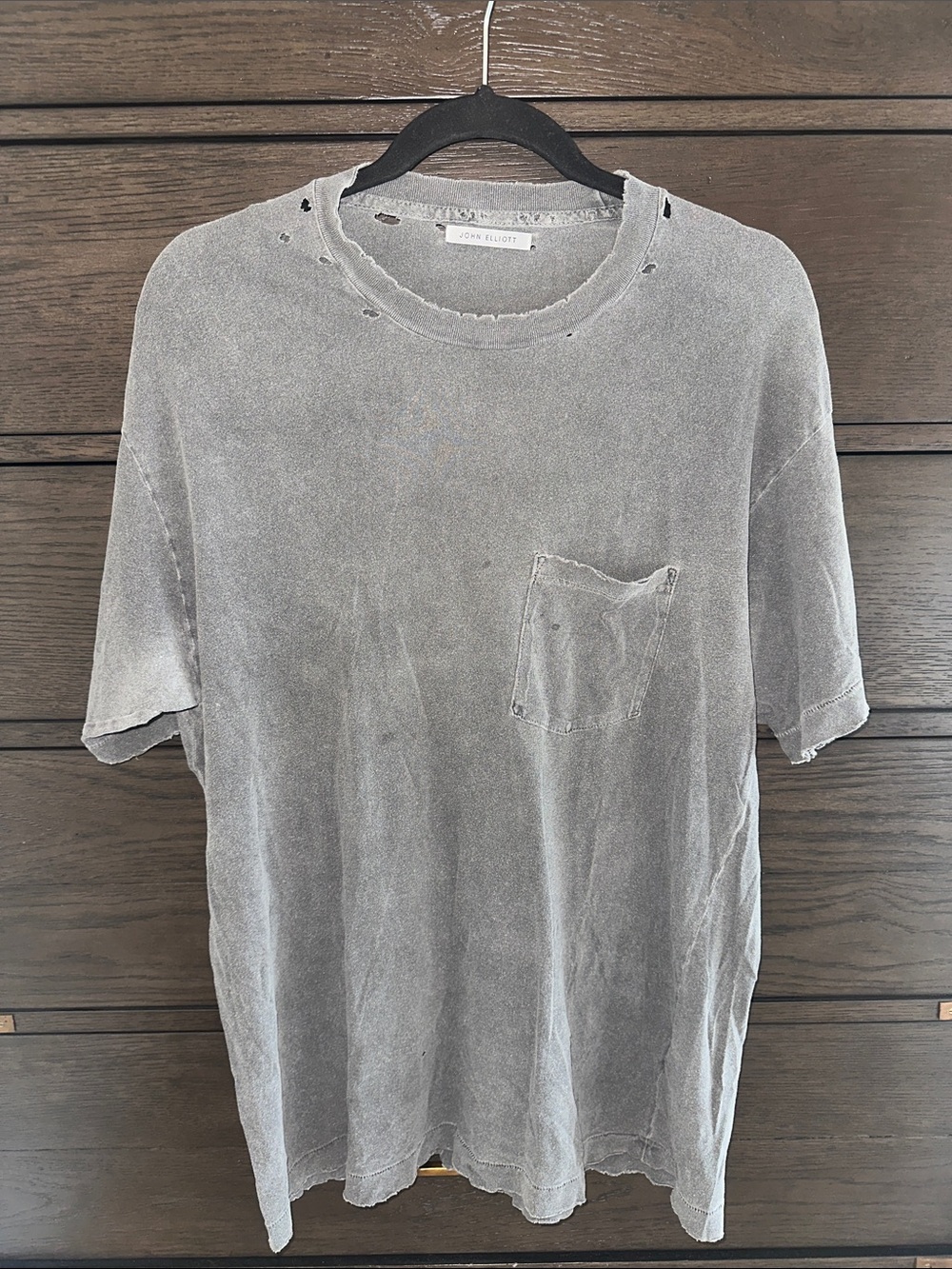 John Elliott Washed Gray Distressed Pocket Tee